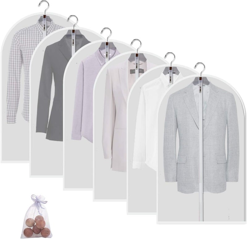 MS KITCHEN 6 Pack Garment Bags for Hanging Clothes (24x40") - Dustproof Suit Bags for Closet Storage - Durable PEVA Covers with Sturdy Zipper for Coats, Jackets & Dresses (Translucent) - Image 1